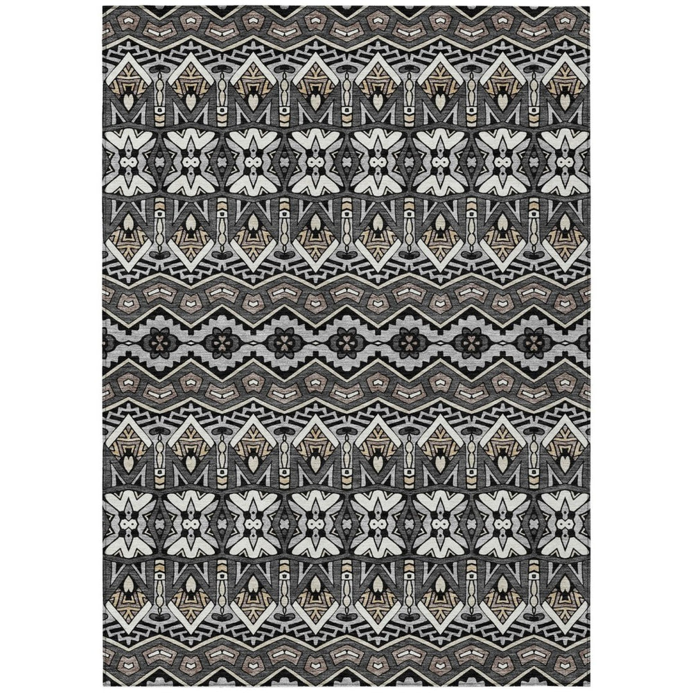 HomeRoots 9' Charcoal Brown and Ivory Moroccan Indoor Outdoor Area Rug – Stylish, Washable, Durable Design 9' X 12' 594314