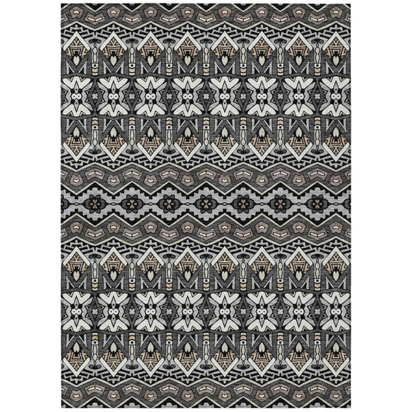 HomeRoots 9' Charcoal Brown and Ivory Moroccan Indoor Outdoor Area Rug – Stylish, Washable, Durable Design 9' X 12' 594314
