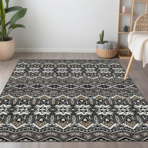 HomeRoots 9' Charcoal Brown and Ivory Moroccan Indoor Outdoor Area Rug – Stylish, Washable, Durable Design 9' X 12' 594314
