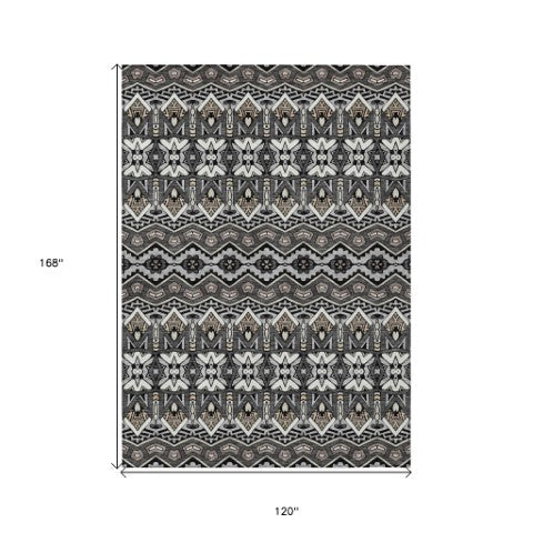 Homeroots 3' Stylish Moroccan Area Rug In Artichoke Green, Gray & Ivory - Washable For Indoor & Outdoor Use 10' X 14' Polyester 594315