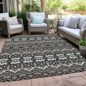 Homeroots 3' Stylish Moroccan Area Rug In Artichoke Green, Gray & Ivory - Washable For Indoor & Outdoor Use 10' X 14' Polyester 594315