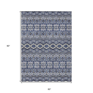 Homeroots 3' Stylish Moroccan Area Rug In Artichoke Green, Gray & Ivory - Washable For Indoor & Outdoor Use 5' X 8' Polyester 594317