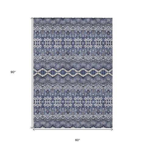 Homeroots 3' Stylish Moroccan Area Rug In Artichoke Green, Gray & Ivory - Washable For Indoor & Outdoor Use 5' X 8' Polyester 594317