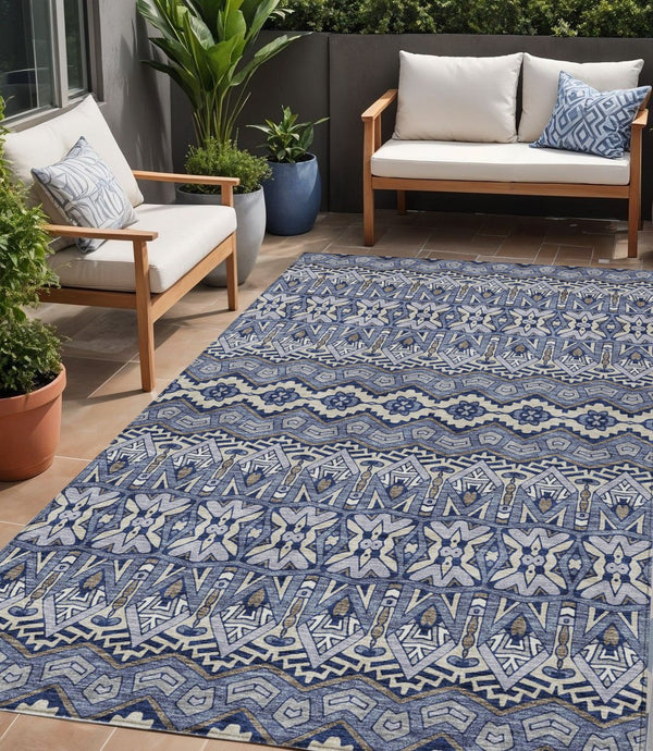 Homeroots 3' Stylish Moroccan Area Rug In Artichoke Green, Gray & Ivory - Washable For Indoor & Outdoor Use 5' X 8' Polyester 594317