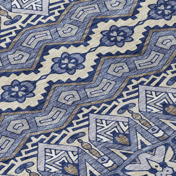 Homeroots 3' Stylish Moroccan Area Rug In Artichoke Green, Gray & Ivory - Washable For Indoor & Outdoor Use 8' Round Polyester 594318