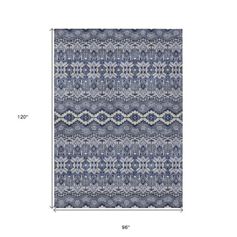 Homeroots 3' Stylish Moroccan Area Rug In Artichoke Green, Gray & Ivory - Washable For Indoor & Outdoor Use 8' X 10' Polyester 594319