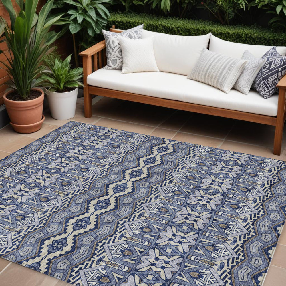 Homeroots 3' Stylish Moroccan Area Rug In Artichoke Green, Gray & Ivory - Washable For Indoor & Outdoor Use 8' X 10' Polyester 594319