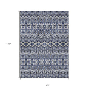 Homeroots 3' Stylish Moroccan Area Rug In Artichoke Green, Gray & Ivory - Washable For Indoor & Outdoor Use 9' X 12' Polyester 594320