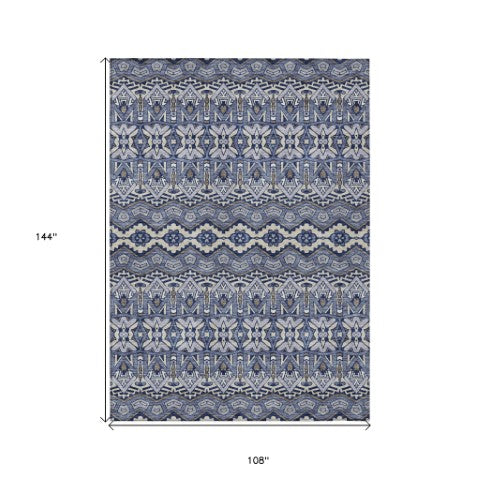 Homeroots 3' Stylish Moroccan Area Rug In Artichoke Green, Gray & Ivory - Washable For Indoor & Outdoor Use 9' X 12' Polyester 594320