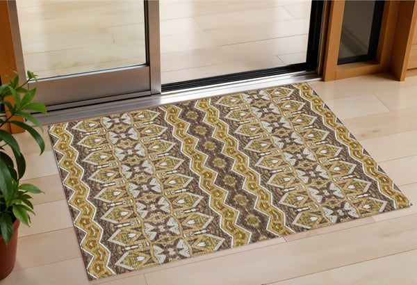 Homeroots 3' Stylish Moroccan Area Rug In Artichoke Green, Gray & Ivory - Washable For Indoor & Outdoor Use 3' X 5' Polyester 594322