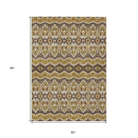 Homeroots 3' Stylish Moroccan Area Rug In Artichoke Green, Gray & Ivory - Washable For Indoor & Outdoor Use 5' X 8' Polyester 594323