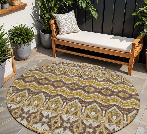 Homeroots 3' Stylish Moroccan Area Rug In Artichoke Green, Gray & Ivory - Washable For Indoor & Outdoor Use 8' Round Polyester 594324