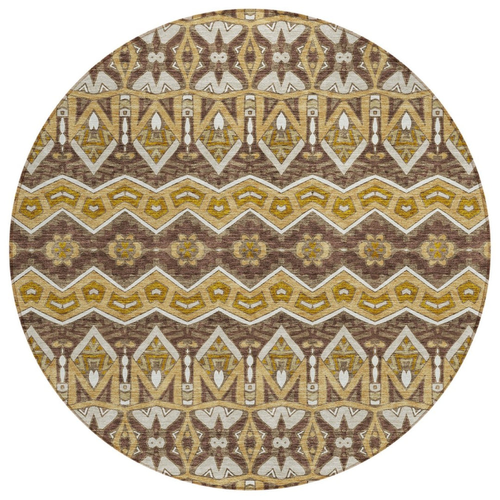 HomeRoots 5' Moroccan-Inspired Washable Area Rug in Gold, Brown & Beige for Indoor/Outdoor Versatility & Style 8' Round 594324