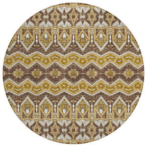 HomeRoots 5' Moroccan-Inspired Washable Area Rug in Gold, Brown & Beige for Indoor/Outdoor Versatility & Style 8' Round 594324