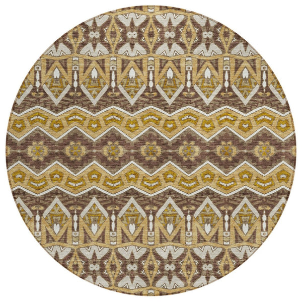 HomeRoots 5' Moroccan-Inspired Washable Area Rug in Gold, Brown & Beige for Indoor/Outdoor Versatility & Style 8' Round 594324
