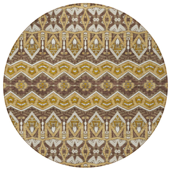 Homeroots 3' Stylish Moroccan Area Rug In Artichoke Green, Gray & Ivory - Washable For Indoor & Outdoor Use 8' Round Polyester 594324