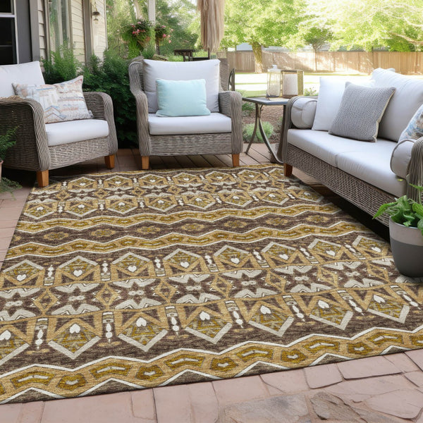 Homeroots 3' Stylish Moroccan Area Rug In Artichoke Green, Gray & Ivory - Washable For Indoor & Outdoor Use 8' X 10' Polyester 594325