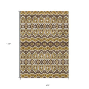 Homeroots 3' Stylish Moroccan Area Rug In Artichoke Green, Gray & Ivory - Washable For Indoor & Outdoor Use 9' X 12' Polyester 594326