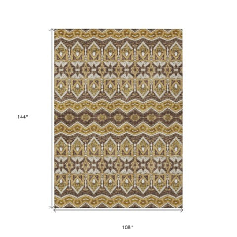 Homeroots 3' Stylish Moroccan Area Rug In Artichoke Green, Gray & Ivory - Washable For Indoor & Outdoor Use 9' X 12' Polyester 594326