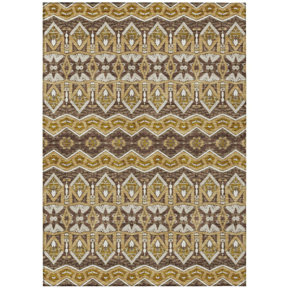 HomeRoots 9' Gold Brown and Beige Moroccan Area Rug - Washable, Durable, Indoor/Outdoor Elegance for Any Space 9' X 12' 594326