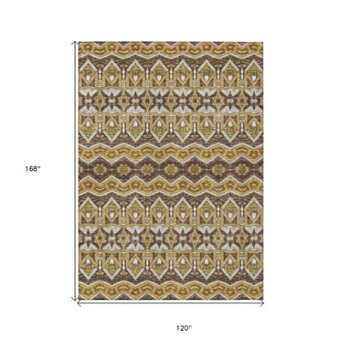 Homeroots 3' Stylish Moroccan Area Rug In Artichoke Green, Gray & Ivory - Washable For Indoor & Outdoor Use 10' X 14' Polyester 594327