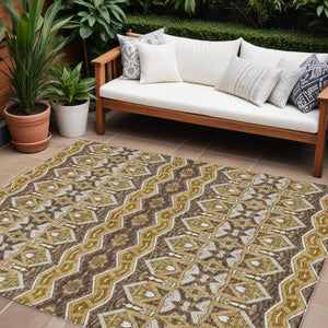 Homeroots 3' Stylish Moroccan Area Rug In Artichoke Green, Gray & Ivory - Washable For Indoor & Outdoor Use 10' X 14' Polyester 594327