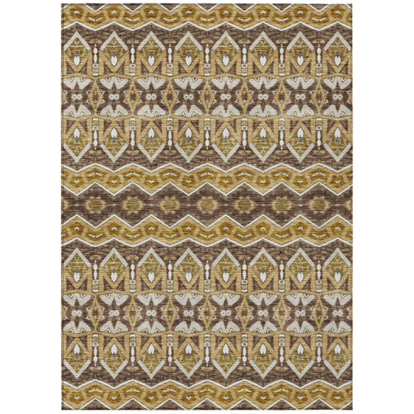 HomeRoots 5' Moroccan-Inspired Washable Area Rug in Gold, Brown & Beige for Indoor/Outdoor Versatility & Style 10' X 14' 594327