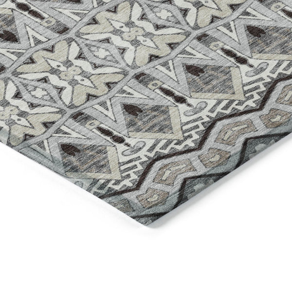Homeroots 3' Stylish Moroccan Area Rug In Artichoke Green, Gray & Ivory - Washable For Indoor & Outdoor Use 3' X 5' Polyester 594328
