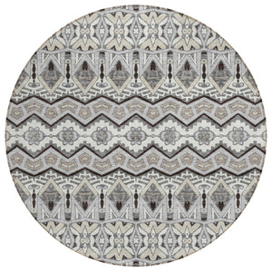 HomeRoots 5' Moroccan-Inspired Gray Brown Ivory Area Rug – Stylish, Washable, Indoor/Outdoor Durability Perfect for Any Space 8' Round 594330