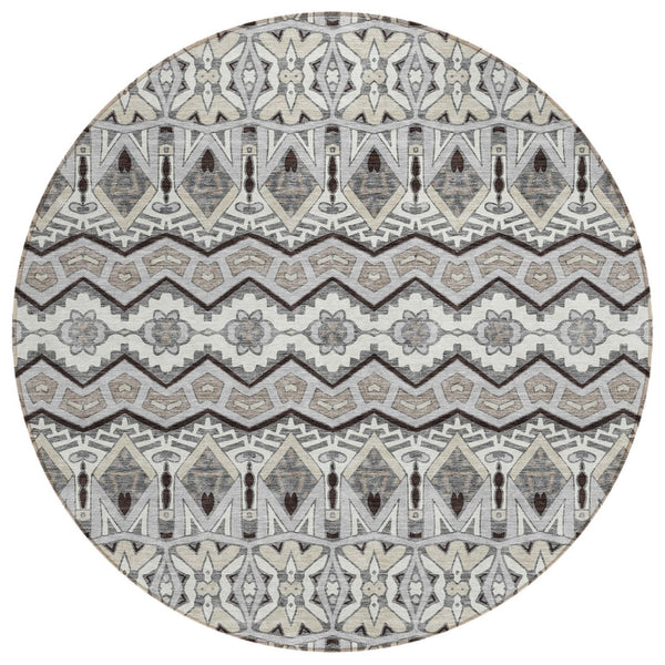 HomeRoots 5' Moroccan-Inspired Gray Brown Ivory Area Rug – Stylish, Washable, Indoor/Outdoor Durability Perfect for Any Space 8' Round 594330