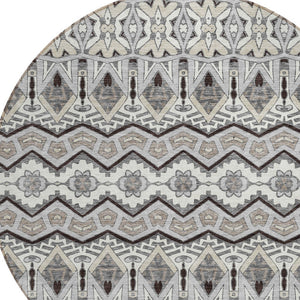 Homeroots 3' Stylish Moroccan Area Rug In Artichoke Green, Gray & Ivory - Washable For Indoor & Outdoor Use 8' Round Polyester 594330