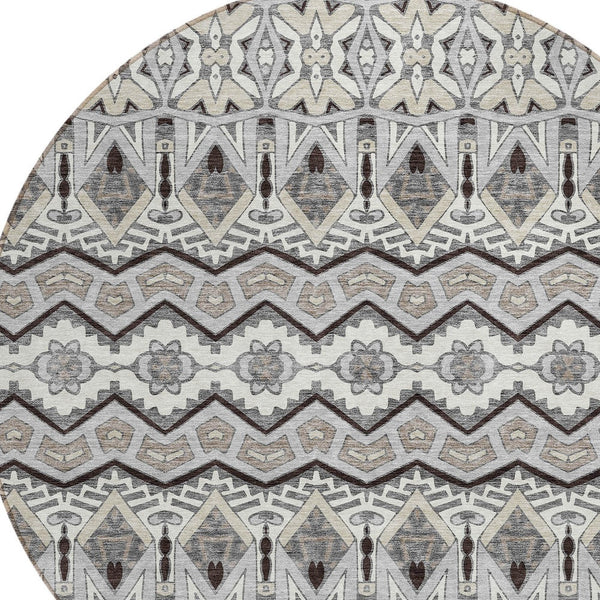 Homeroots 3' Stylish Moroccan Area Rug In Artichoke Green, Gray & Ivory - Washable For Indoor & Outdoor Use 8' Round Polyester 594330