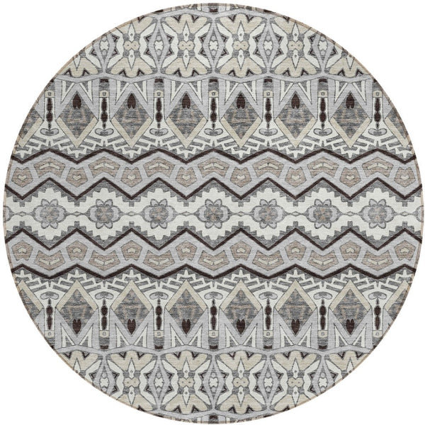 Homeroots 3' Stylish Moroccan Area Rug In Artichoke Green, Gray & Ivory - Washable For Indoor & Outdoor Use 8' Round Polyester 594330