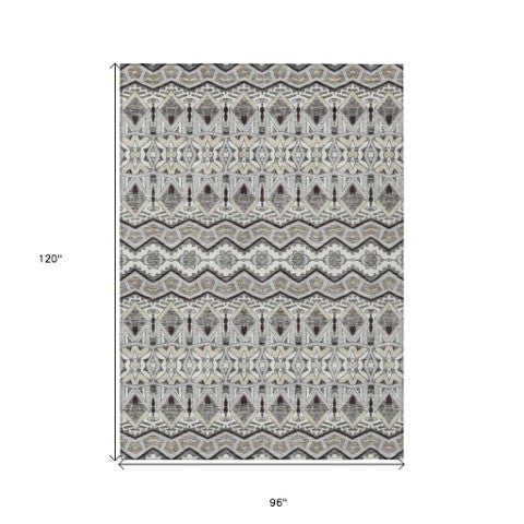 Homeroots 3' Stylish Moroccan Area Rug In Artichoke Green, Gray & Ivory - Washable For Indoor & Outdoor Use 8' X 10' Polyester 594331