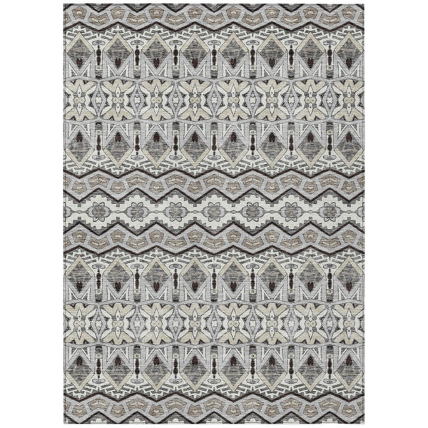 HomeRoots 5' Moroccan-Inspired Gray Brown Ivory Area Rug – Stylish, Washable, Indoor/Outdoor Durability Perfect for Any Space 8' X 10' 594331