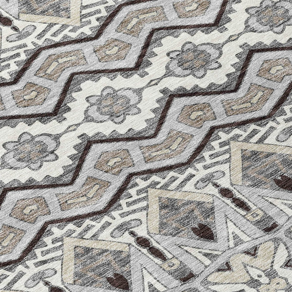 Homeroots 3' Stylish Moroccan Area Rug In Artichoke Green, Gray & Ivory - Washable For Indoor & Outdoor Use 8' X 10' Polyester 594331