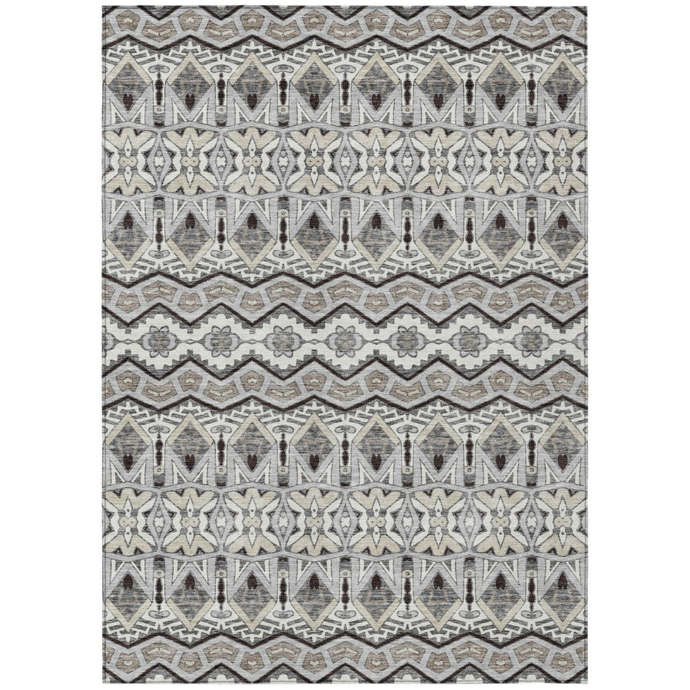 HomeRoots 9' Durable Moroccan-Inspired Area Rug in Gray, Brown & Ivory - Washable for Indoor & Outdoor Use 9' X 12' 594332