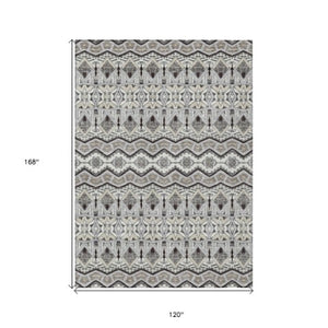 Homeroots 3' Stylish Moroccan Area Rug In Artichoke Green, Gray & Ivory - Washable For Indoor & Outdoor Use 10' X 14' Polyester 594333