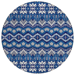 HomeRoots 5' Navy Blue and Ivory Moroccan Area Rug - Washable, Durable, Stylish for Indoor and Outdoor Spaces 8' Round 594336