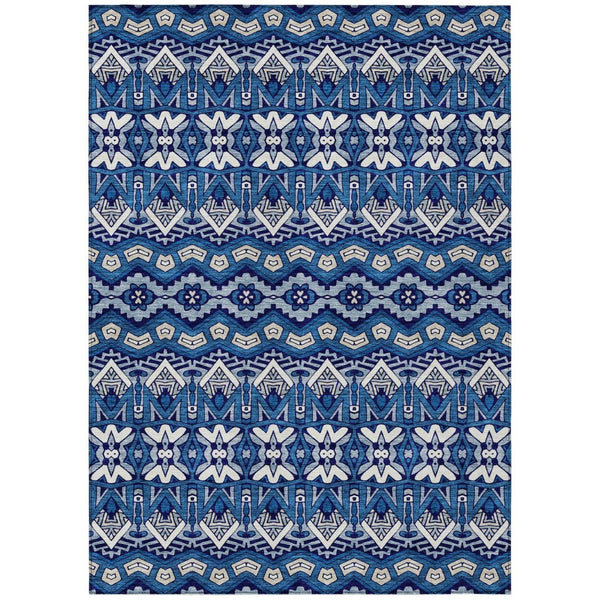 HomeRoots 9' Navy Blue and Ivory Moroccan Area Rug – Stylish, Washable, Durable for Indoor & Outdoor Spaces 9' X 12' 594338