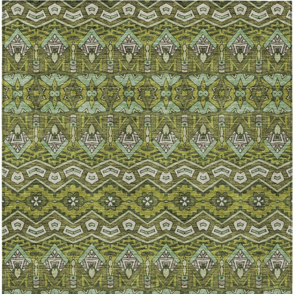 Homeroots 3' Stylish Moroccan Area Rug In Artichoke Green, Gray & Ivory - Washable For Indoor & Outdoor Use 3' X 5' Polyester 594340