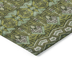Homeroots 3' Stylish Moroccan Area Rug In Artichoke Green, Gray & Ivory - Washable For Indoor & Outdoor Use 3' X 5' Polyester 594340