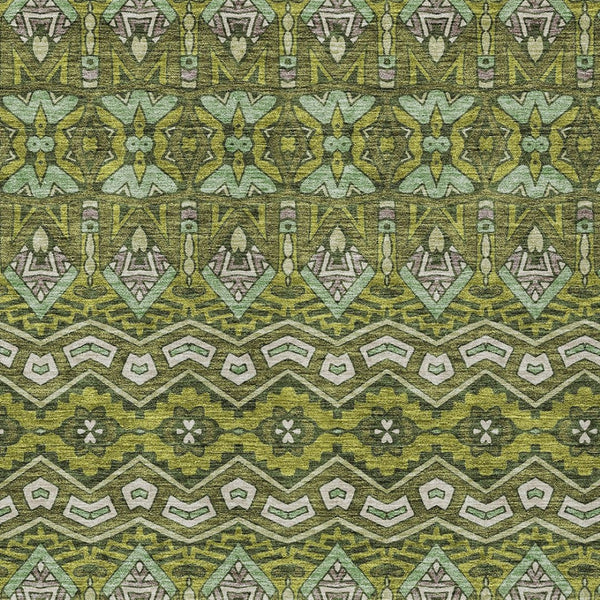 Homeroots 3' Stylish Moroccan Area Rug In Artichoke Green, Gray & Ivory - Washable For Indoor & Outdoor Use 3' X 5' Polyester 594340