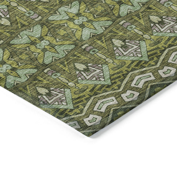 Homeroots 3' Stylish Moroccan Area Rug In Artichoke Green, Gray & Ivory - Washable For Indoor & Outdoor Use 5' X 8' Polyester 594341