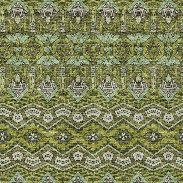 Homeroots 3' Stylish Moroccan Area Rug In Artichoke Green, Gray & Ivory - Washable For Indoor & Outdoor Use 5' X 8' Polyester 594341