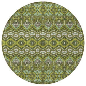 Homeroots 3' Stylish Moroccan Area Rug In Artichoke Green, Gray & Ivory - Washable For Indoor & Outdoor Use 8' Round Polyester 594342