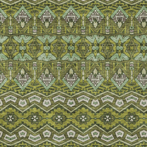 Homeroots 3' Stylish Moroccan Area Rug In Artichoke Green, Gray & Ivory - Washable For Indoor & Outdoor Use 8' X 10' Polyester 594343