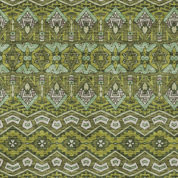 Homeroots 3' Stylish Moroccan Area Rug In Artichoke Green, Gray & Ivory - Washable For Indoor & Outdoor Use 8' X 10' Polyester 594343