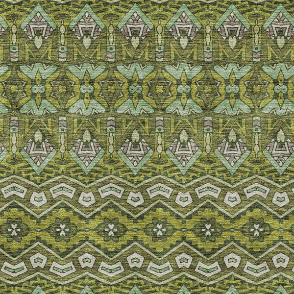 Homeroots 3' Stylish Moroccan Area Rug In Artichoke Green, Gray & Ivory - Washable For Indoor & Outdoor Use 9' X 12' Polyester 594344