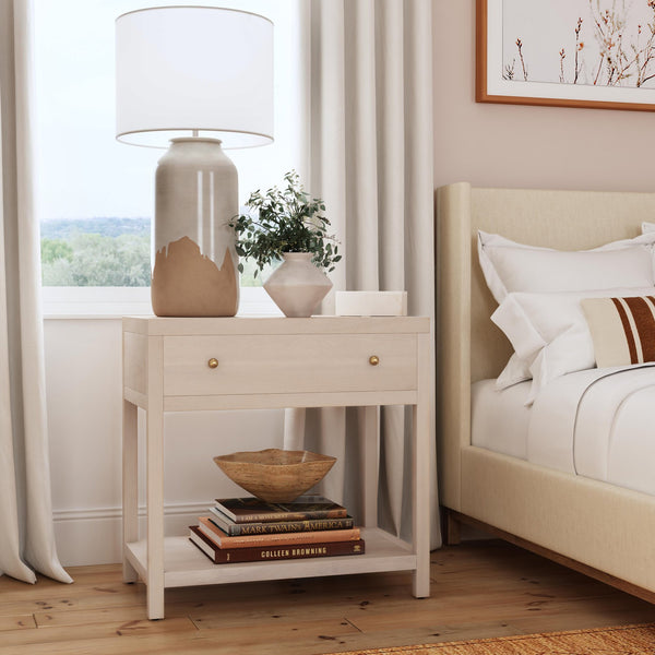 Butler Specialty Butler Nora 30-inch Wide Nightstand With Soft-close Drawer & Open Shelf - Stylish Taupe Storage Solution Taupe Acacia Wood,Mdf,Pine Wood,Plywood,Veneers 5943450-butler